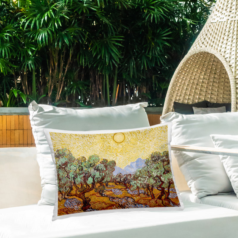 Coussin d'extérieur imprimé olive Van Gogh, par Vincent Van Gogh, 14 x 7 x 20, Olive jaune