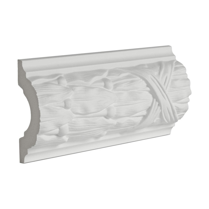 Primed White Laurel Leaves and Crossed Ribbons Polyurethane Panel Moulding Sample