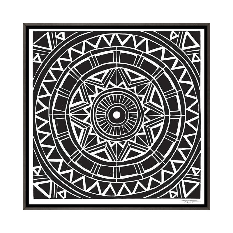 Radial Tribal Design - impression d'art graphique, H 37 po x l 37 po x P 1,5 po, Toile encadrée de bois rustique foncé