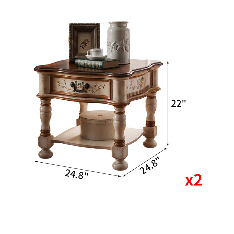 European Style Solid Wood End Table Coffee Table