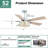 52 Inch Crystal Ceiling Fan With Light And Remote, Modern 6 Speeds Quiet Reversible DC Motor Chandelier Ceiling Fan