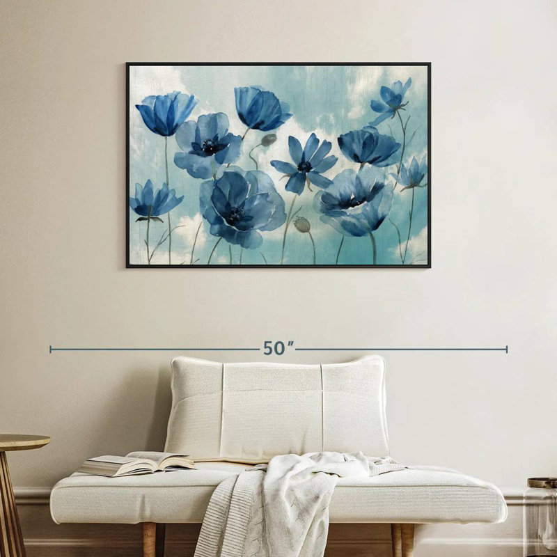 Springing Up Blue, 40" X 27", Floating Frame Black