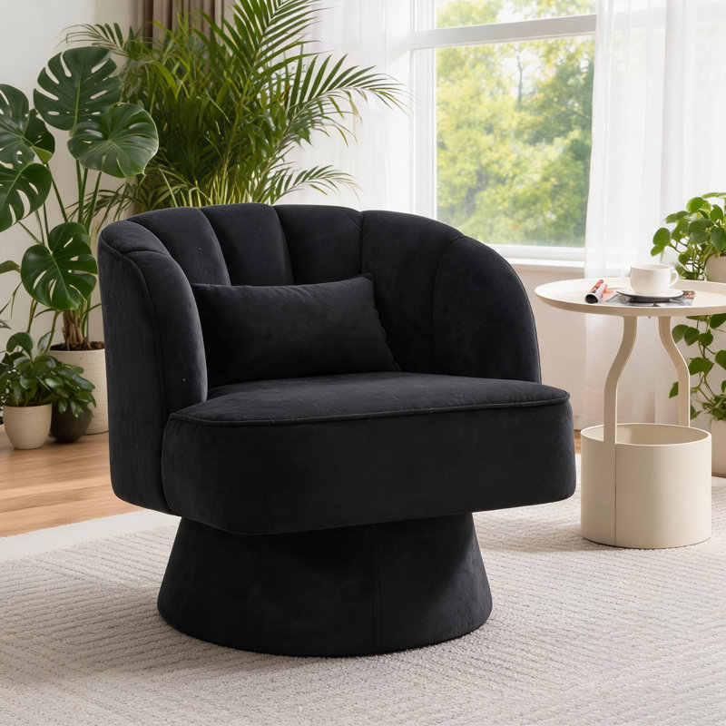 Upholstered Swivel Accent Chair, Velvet Black