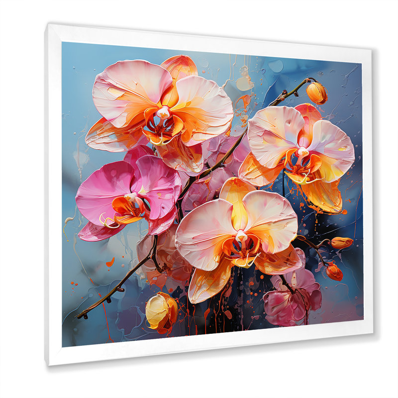 Orchidées bleues abstraites Euphoria II, Cadre simple blanc, H 16 po x l 16 po x P 1 po