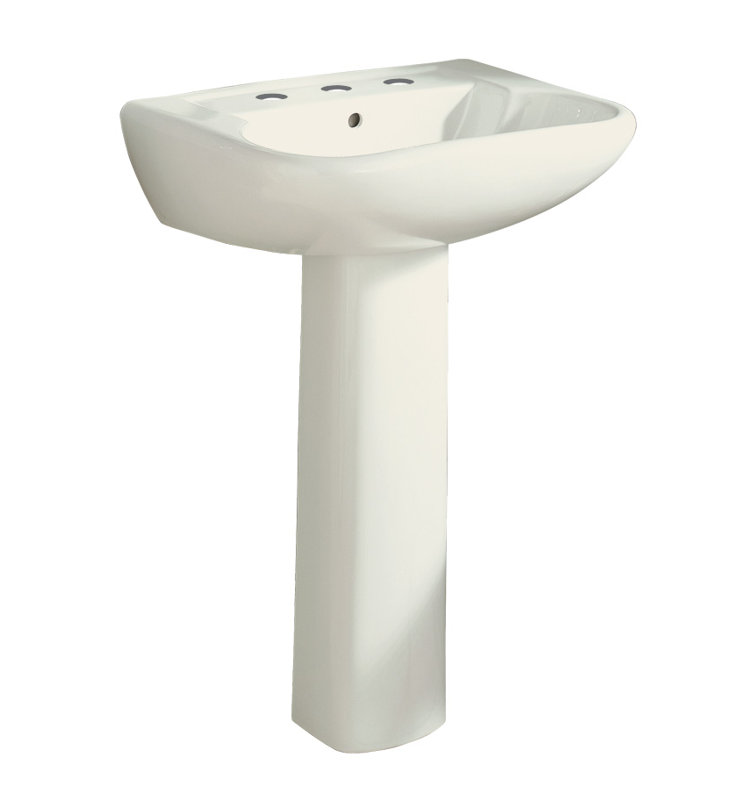 Southhampton Vitreous China Rectangular Pedestal Bathroom Sink, Biscuit, 8" Centers