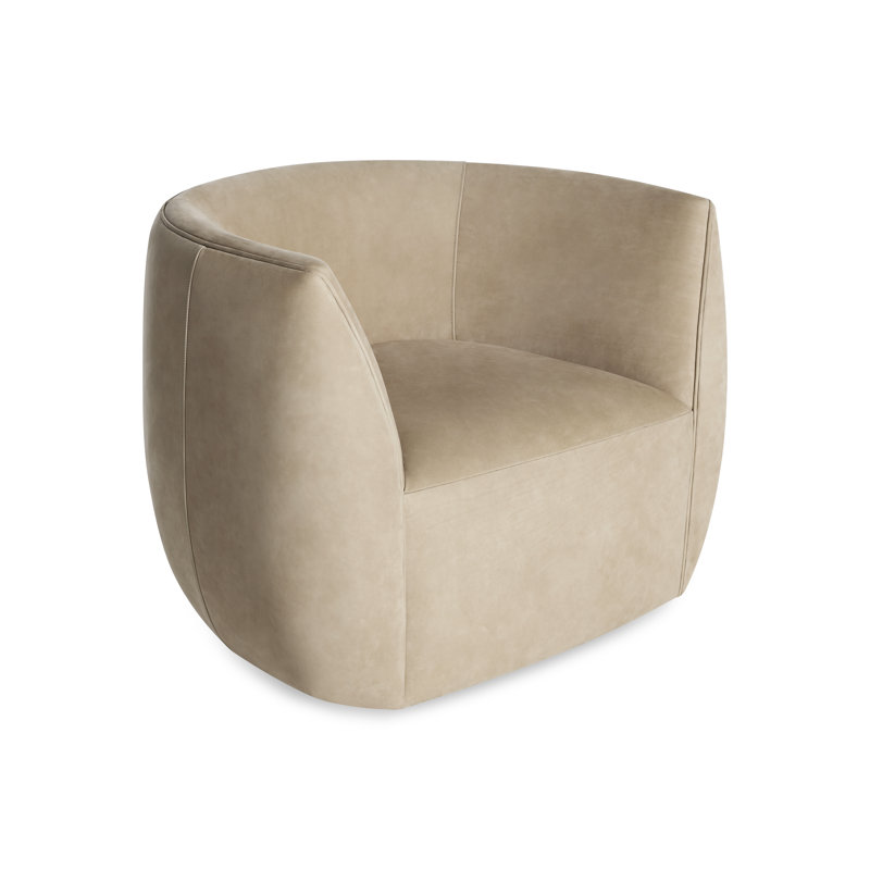 Fauteuil demi-tonneau pivotant en cuir Council, Cuir véritable pierre