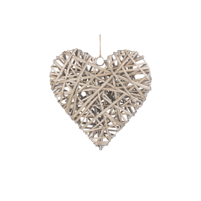 Wicker Heart Shaped Hanging Sculpture, 30cm H x 30cm W x 6cm D