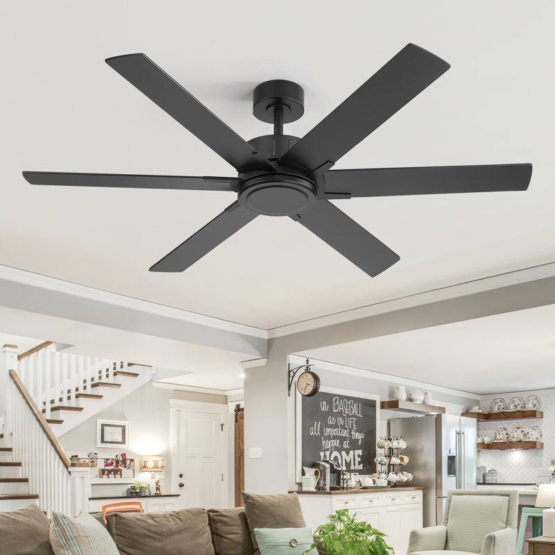 Ventilateur de plafond d'intérieur moderne 56 "avec télécommande, ventilateur de plafond à 6 pales 56" avec moteur CC réversible silencieux, finition noire et noyer