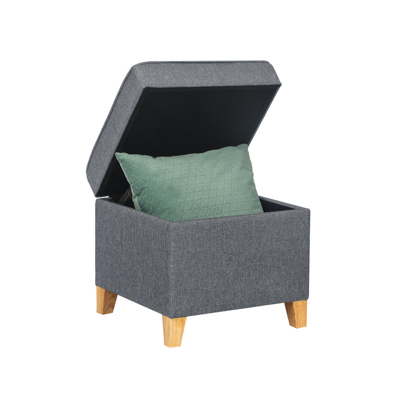 Repose-pieds carré avec rangement 17,5 po, Mélange de lin gris foncé