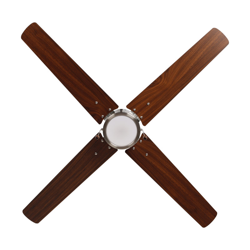 Borges 52" 4-Blade Indoor Ceiling Fan, Brown Wood, Brushed Nickel