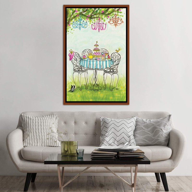 Art de jardin tea party, H 60 po x l 40po x P 1,5 po, Toile avec cadre en bois classique
