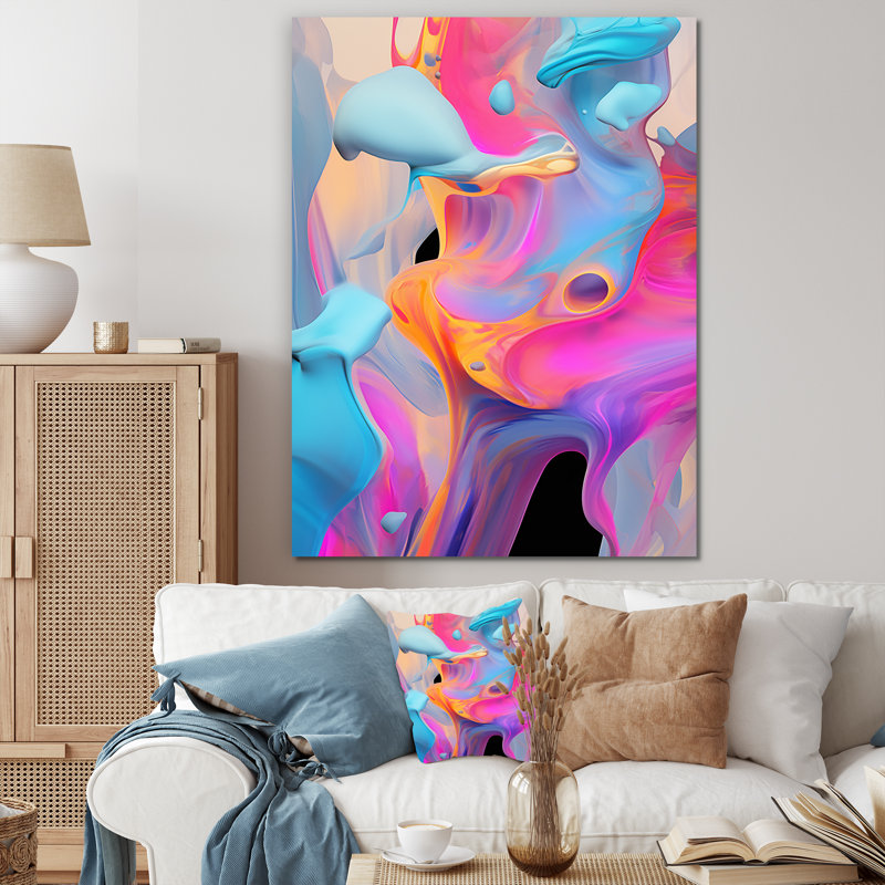 "Peinture rose et bleue Fusion V", H 44 po x l 34 po x P 1,5 po, Toile tendue