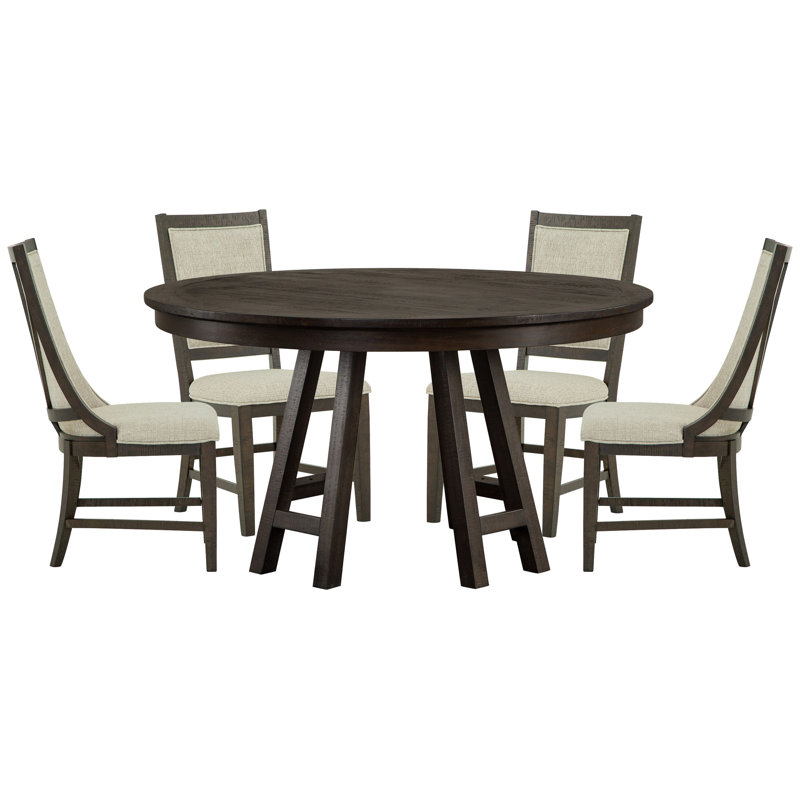52" Round Dining Table With 2 Upholstered Side Chairs And 2 Host Chairs, 5 Pieces: Table, 4 Chairs