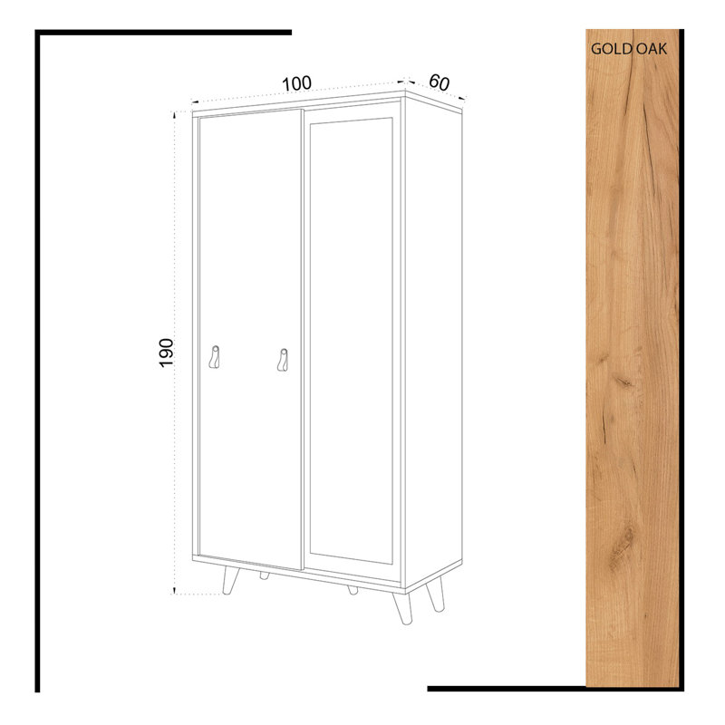 Jefferson 2 Door Manufactured Wood Wardrobe, Oak White