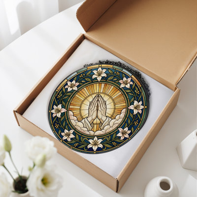 Vitrail en verre teinté priant ， H 12 po