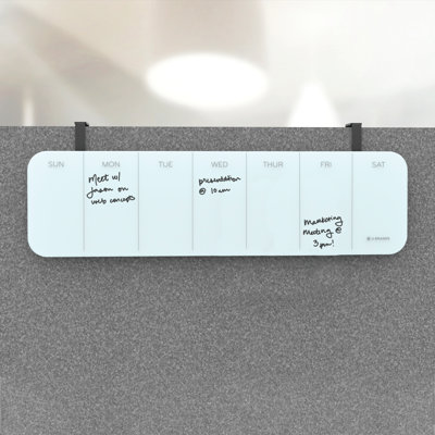 Tableau magnétique mural en verre blanc effaçable cubique effaçable à sec hebdomadaire, 20 po x 5,50 po