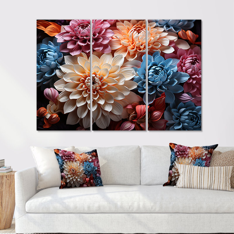 Mums Burst With Bold And Vibrant Colors - Mums Wall Art, ensemble de salon, Toile tendue, H 32 po x l 48 po x P 1 po