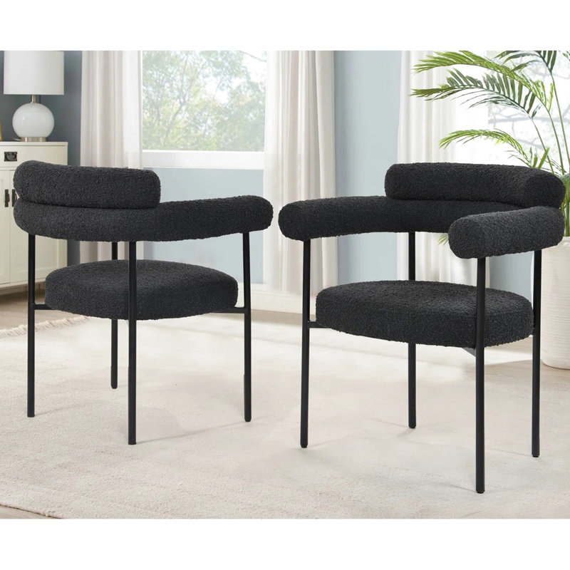 Ensemble de 2 chaises de cuisine en tissu avec accoudoirs, fauteuil rembourré et structure en métal, Noir, noir, noir, noir