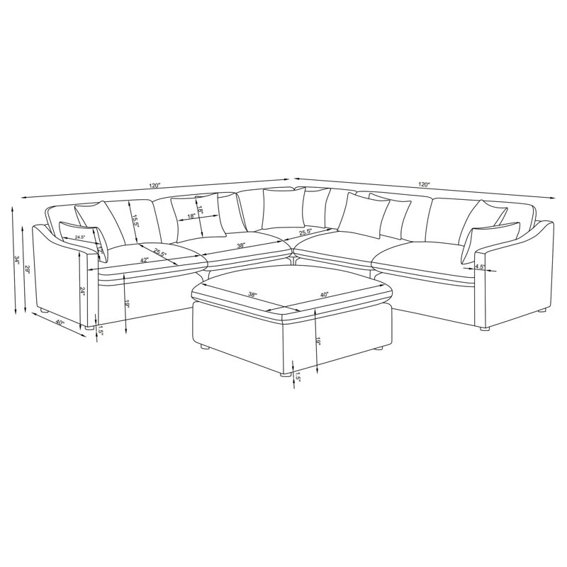 Canapé modulaire rembourré 6 pièces Greeley