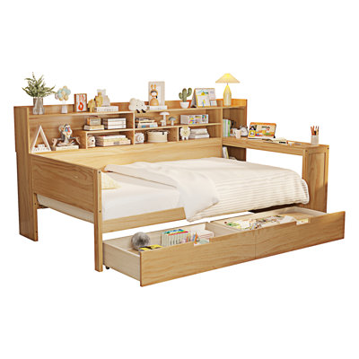 Wooden Daybed With Storage Shelves