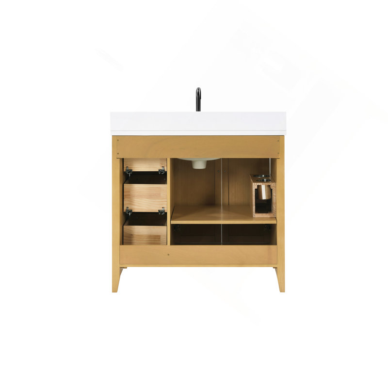 Meuble-lavabo de 36 pouces en bois massif avec pré-assemblage US Power - chêne naturel, Naturel