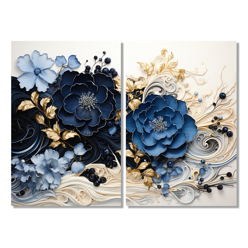 Encre liquide «I», art mural sur toile 2 pièces, H 36 po x l 48 po, Toile tendue, Ne s’applique pas