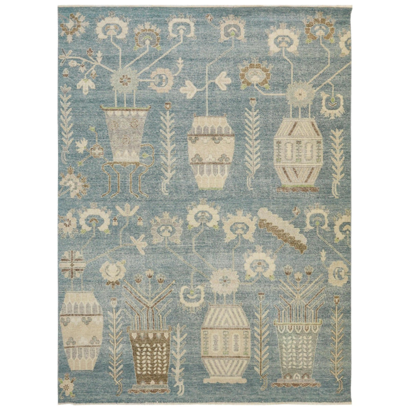 Tapis unique bleu Rajasthan 9 pi 1 po x 12 pi 2 po Rectangle