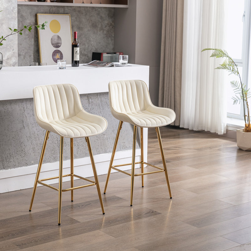 Landynn Upholstered Velvet Counter Stool, Cream