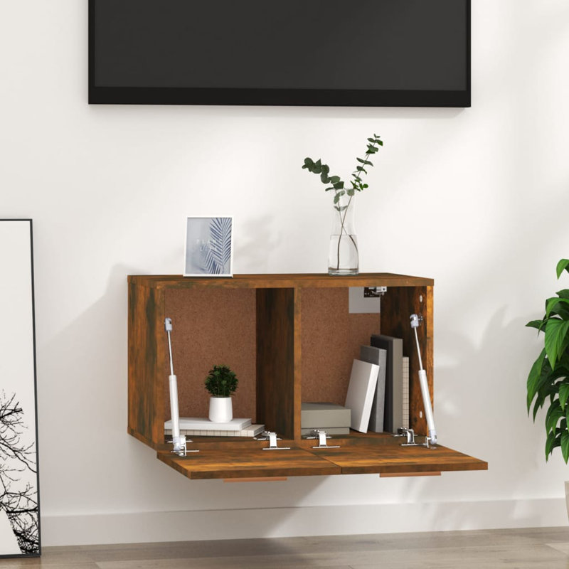 Floating Cabinet Engineered Wood Cabinet Rectangular, Smoked Oak