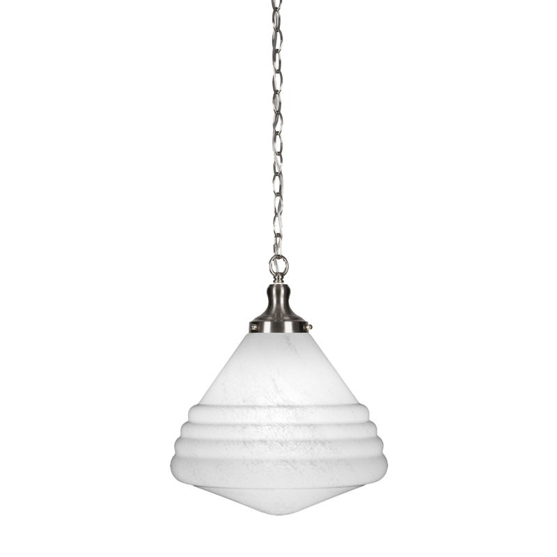 Luminaire suspendu à chaîne Chesterwood illustré d'un verre en marbre blanc de 14 po, Nickel brossé
