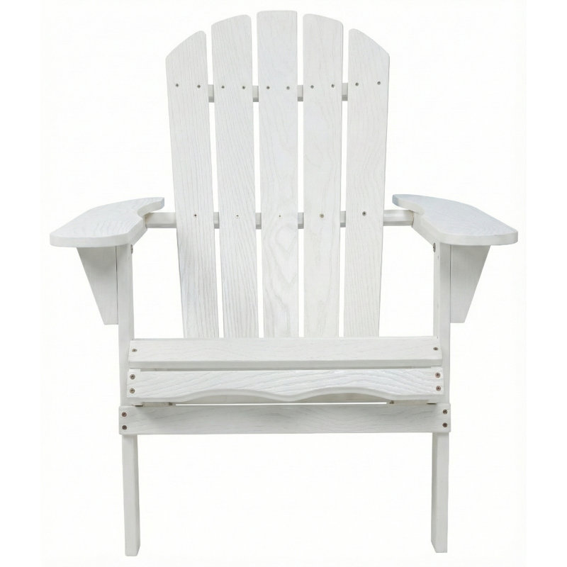 Wooden Folding Adirondack Chair with Embossed Wood Grain for Comfortable Outdoor Seating and Easy Storage, White