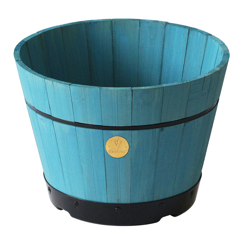Wood Barrel Planter, Blue