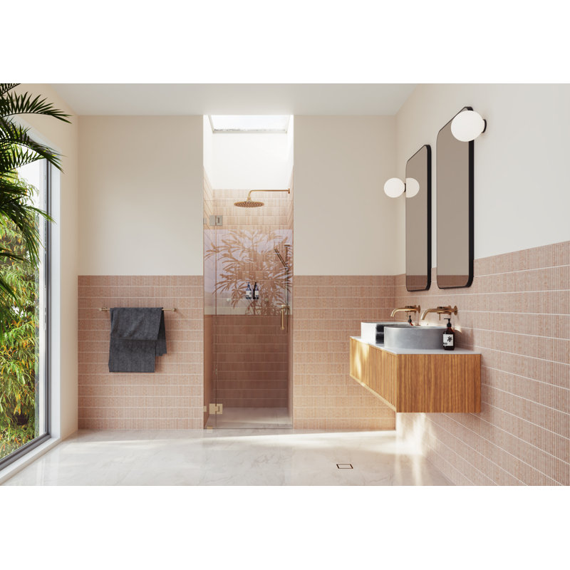 Halo 33.25 in. x 78 in. Frameless Glass Hinge Shower Door, Brushed Bronze
