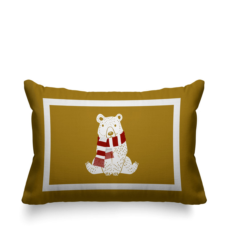 Coussin intérieur / extérieur Folk Christmas Bear, Or