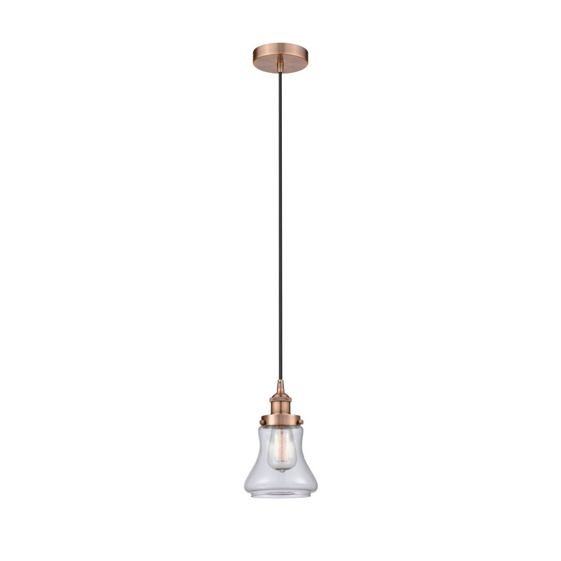 Luminaire suspendu en forme de cloche à 1 lumière Cahuilla, Transparent, Cuivre antique