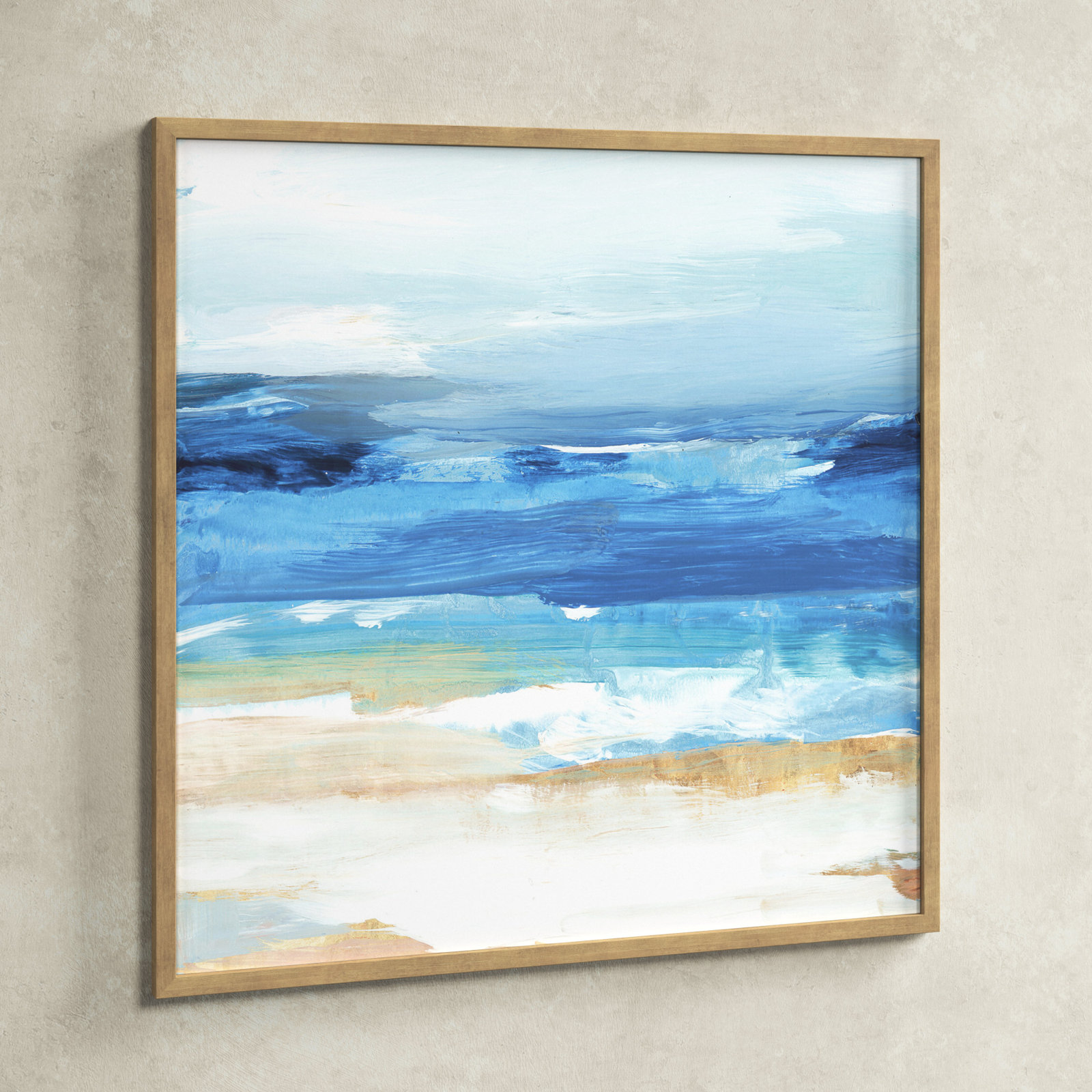 Surface Waves - Picture Frame Painting Print, 32" H x 32" W x 0.75" D, Natural Framed
