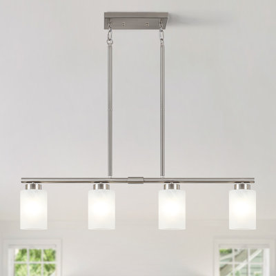 Delvin Delmo 4 - Light 35.43" Modern Linear Chandelier Kitchen Island Lighting Fixture With Milk Glass Shade Pendant Light For Dining Room Kitchen Island With Adjustable Rods