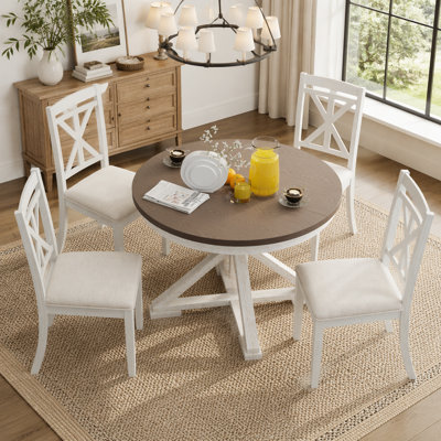 Ensemble de table de salle à manger 5 pièces avec table ronde extensible et 4 chaises rembourrées pour une salle à manger et un espace de vie élégants