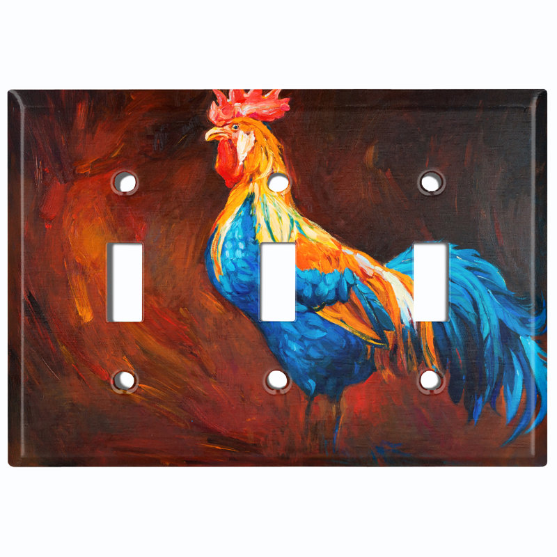 Metal Light Switch Plate Outlet Cover (Colourful Chicken Rooster Paint Maroon - Single Toggle)