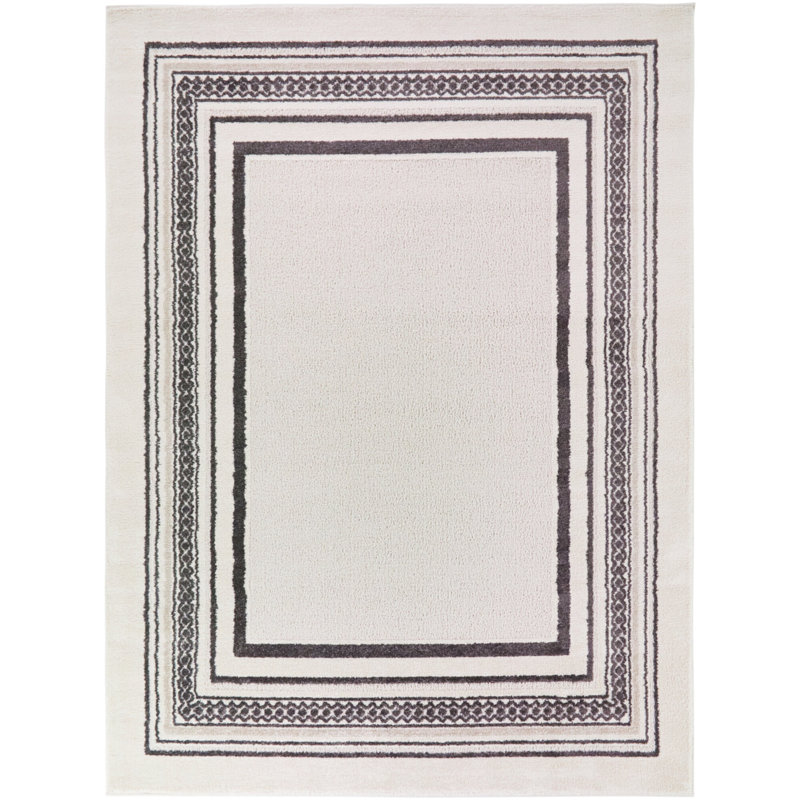 Porter Cream/Charcoal Border Area Rug, 5'3" x 7'