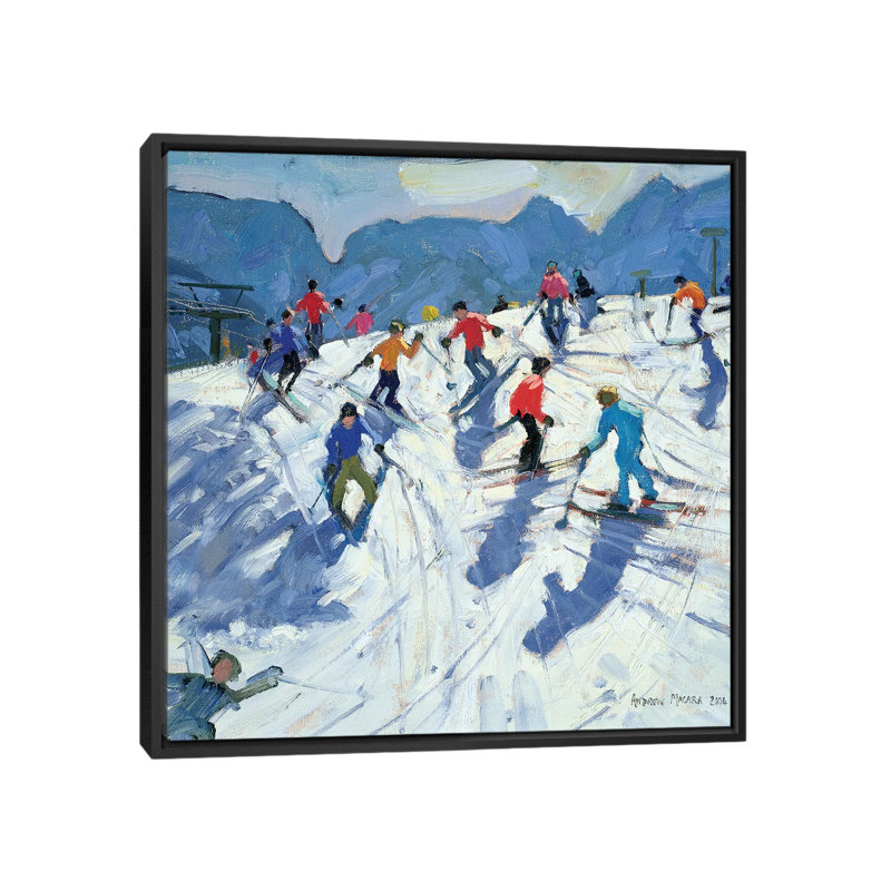 «Busy Ski Slope, Lofer», reproduction sur toile, H 18 po x l 18 po x P 1,5 po, Toile avec cadre noir, Pas de tapis