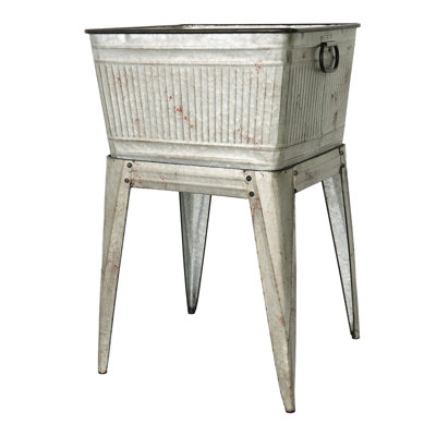 Large Galvanized Tub 20.5X20.5X21 Inches On Stand For Ice Buckets And Planting Rustic Appearance With Rivet Fasteners Tub, Inches, Buckets, Planters, Aesthetic, Home