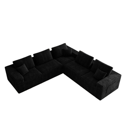 106.30*106.30"Modular Sectional Sofa Seat,Upholstered Compressed Couch For Living Room,Bedroom,Apartment,No Assembly Required,5 Pc Free Combination,Plush Corduroy Fabric,Black