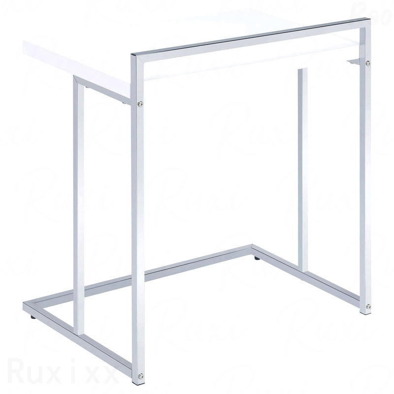 White High Gloss Rectangular Top Snack Table With Metal Legs