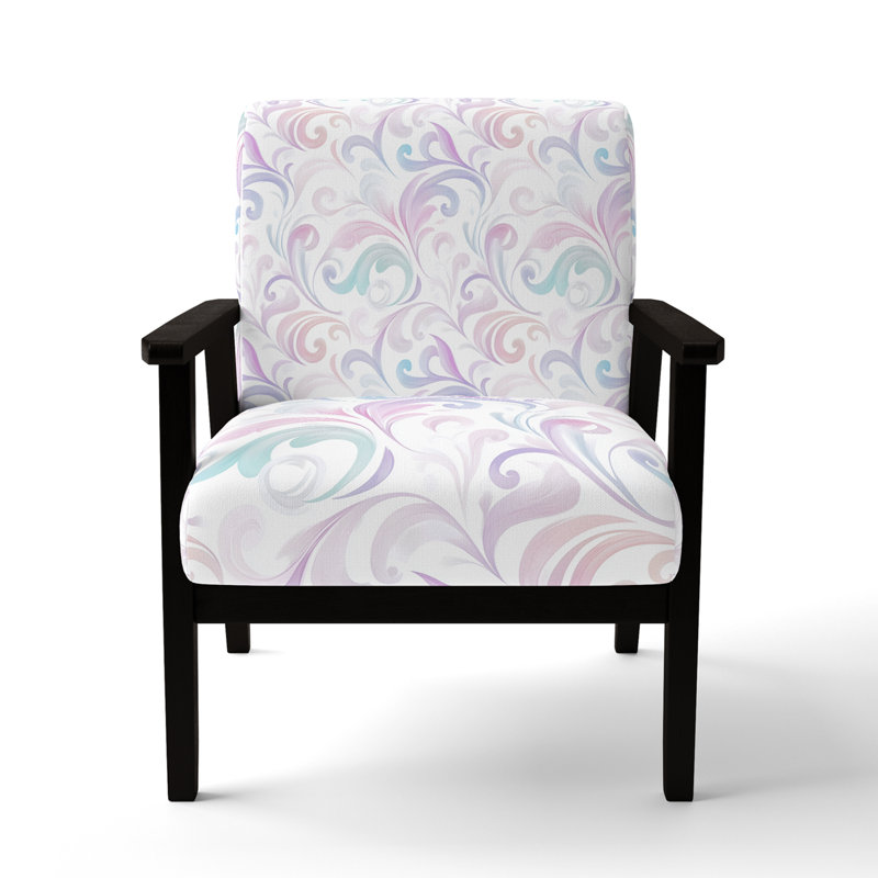 Chaise d'appoint Boho - Fauteuil à tourbillons pastel intemporel, Accoudoirs carrés noirs
