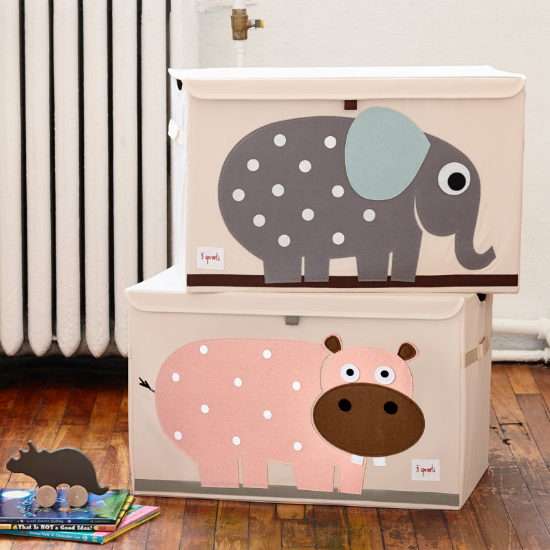 Pink Hippo Polyester Collapsible Toy Chest with Lid