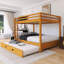 Grand lit superposé à structure en bois avec échelle et lit gigogne-390157306