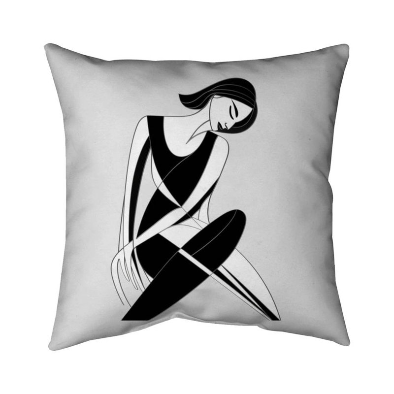 Sitting Woman Bathroom Gray Poly Twill Throw Pillow – Poly Twill Throw Pillow with Insert, Double-Sided Print, Square 18"