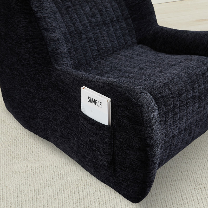 Fauteuil à billes Graysen en velours avec accoudoirs et poche latérale, Chenille noir