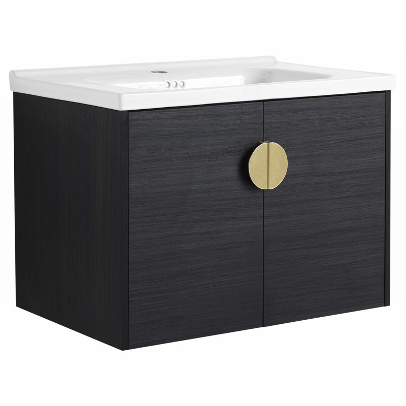 Meuble-lavabo à fermeture en douceur avec lavabo, Noir, noir, noir, noir, Doré